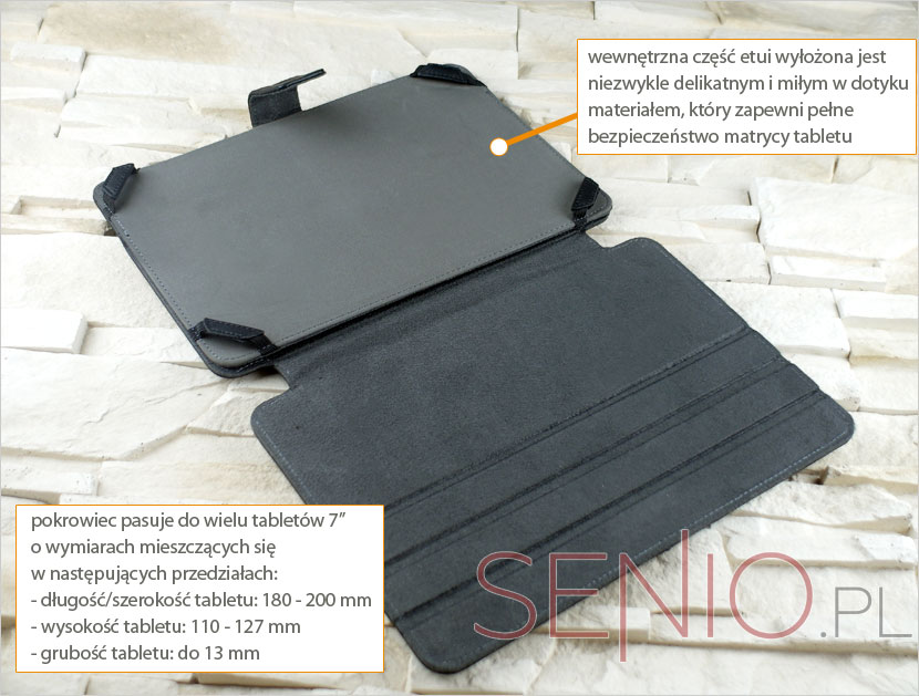 Środek pokrowca wykonany z przyjemnego chroniącego przez zarysowaniem tablet o przekątnej 7 cali