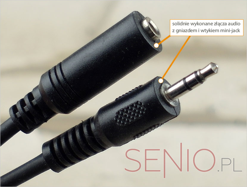 Solidnie wykonany kabel przedłużacz audio z gniazdem i wtykiem