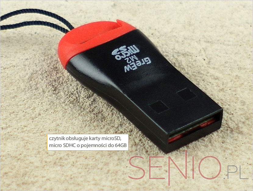 Czytnik obsługuje karty microSD micro SDHC do 64 GB