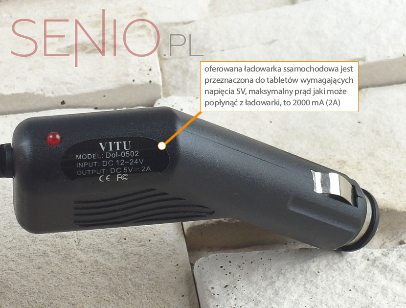 Ładowarka samochodowa do tabletu 5V 2A wtyk micro USB