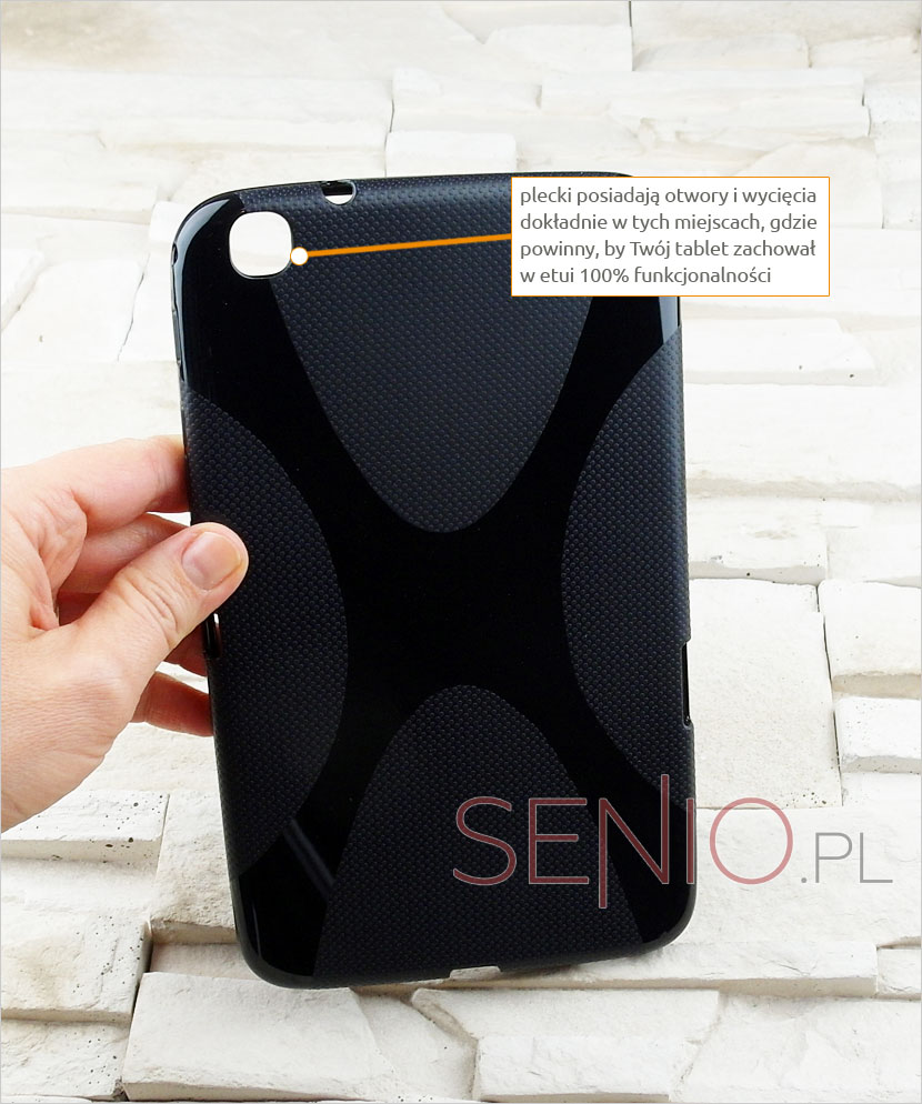 Plecki silikonowe z wyprofilowanymi miejscami na przyciski w tablecie Samsung Galaxy Tab 3 8.0