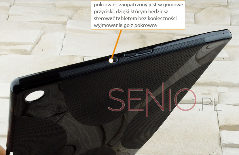 Przyciski silikonowe w etui na tablet umożliwiające nieskrępowana nawigację tabletu Sony Xperia Z2 (P511/P512)