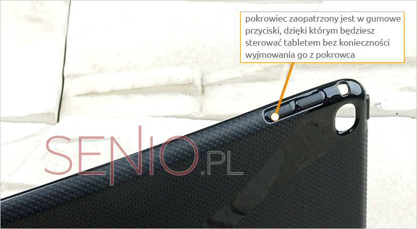 Silkonowy pokrowiec zaopatrzonyniezbędne klawisze do sterowania tabletem