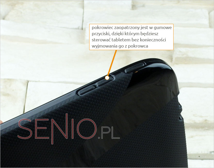 Etui posiada silikonowe przyciski do obsługi tabletu Samsung Google Nexus 10