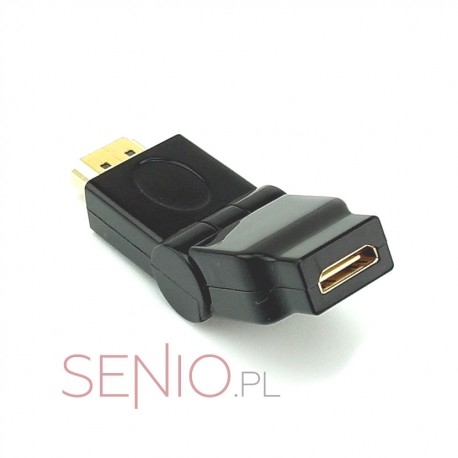 Adapter, przejściówka: mini HDMI (gniazdo) do HDMI (wtyk) – kątowy 180 stopni, regulowany